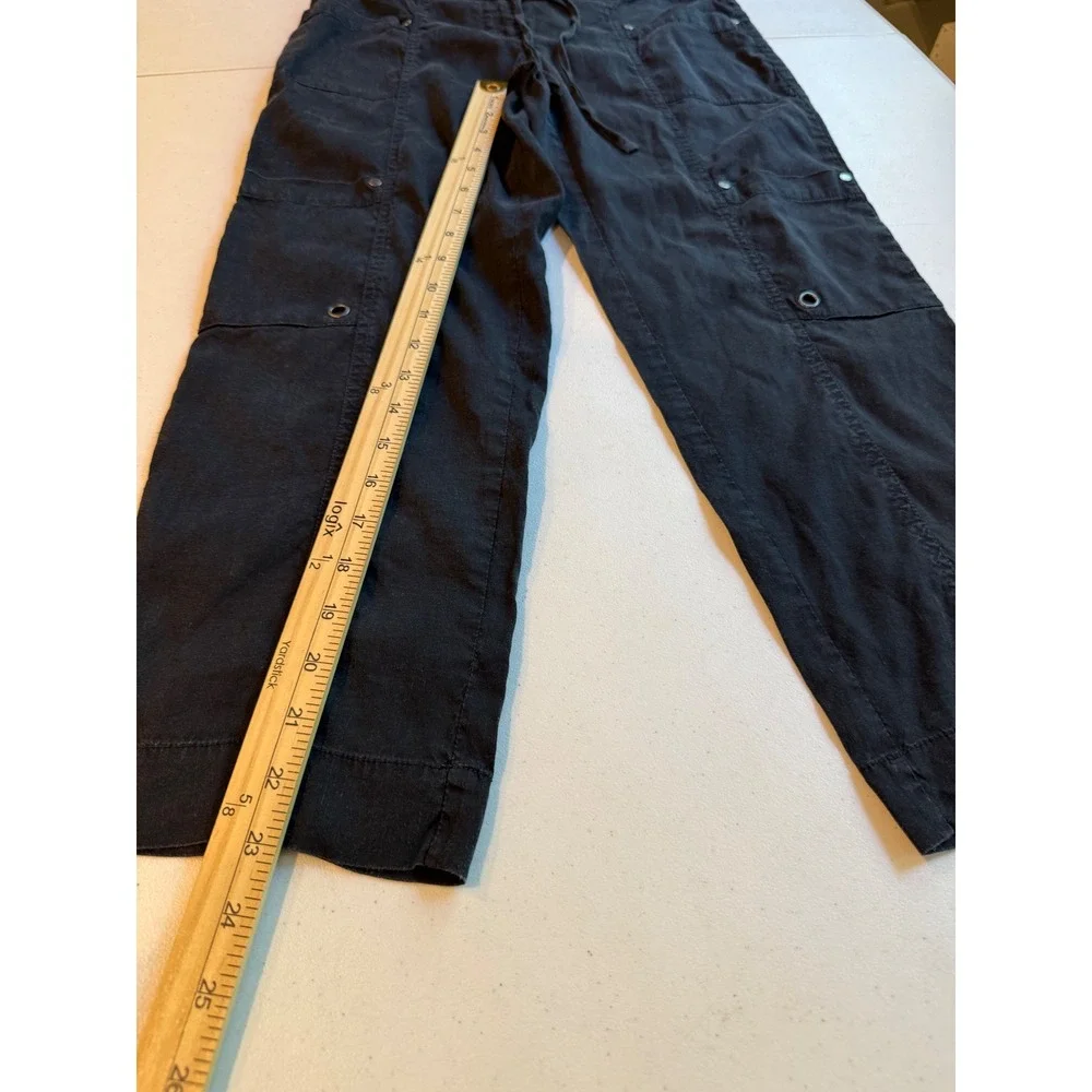 Eileen Fisher Linen Blend Cropped Utility Pants Womens 4 Black Draw Straight - Picture 9 of 11